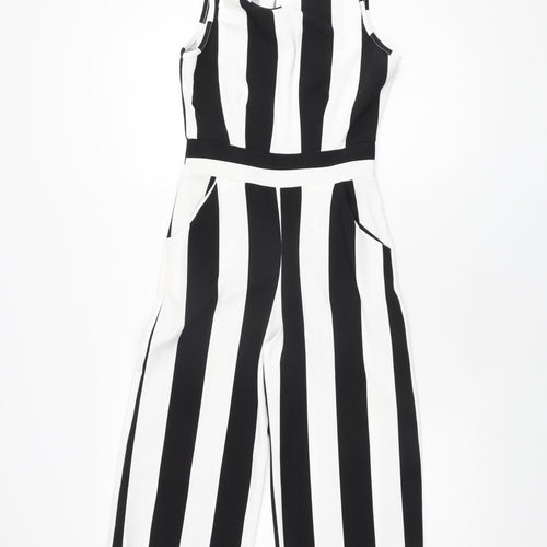 Boohoo Womens White Striped Polyester Jumpsuit One-Piece Size 10 L19 in Button