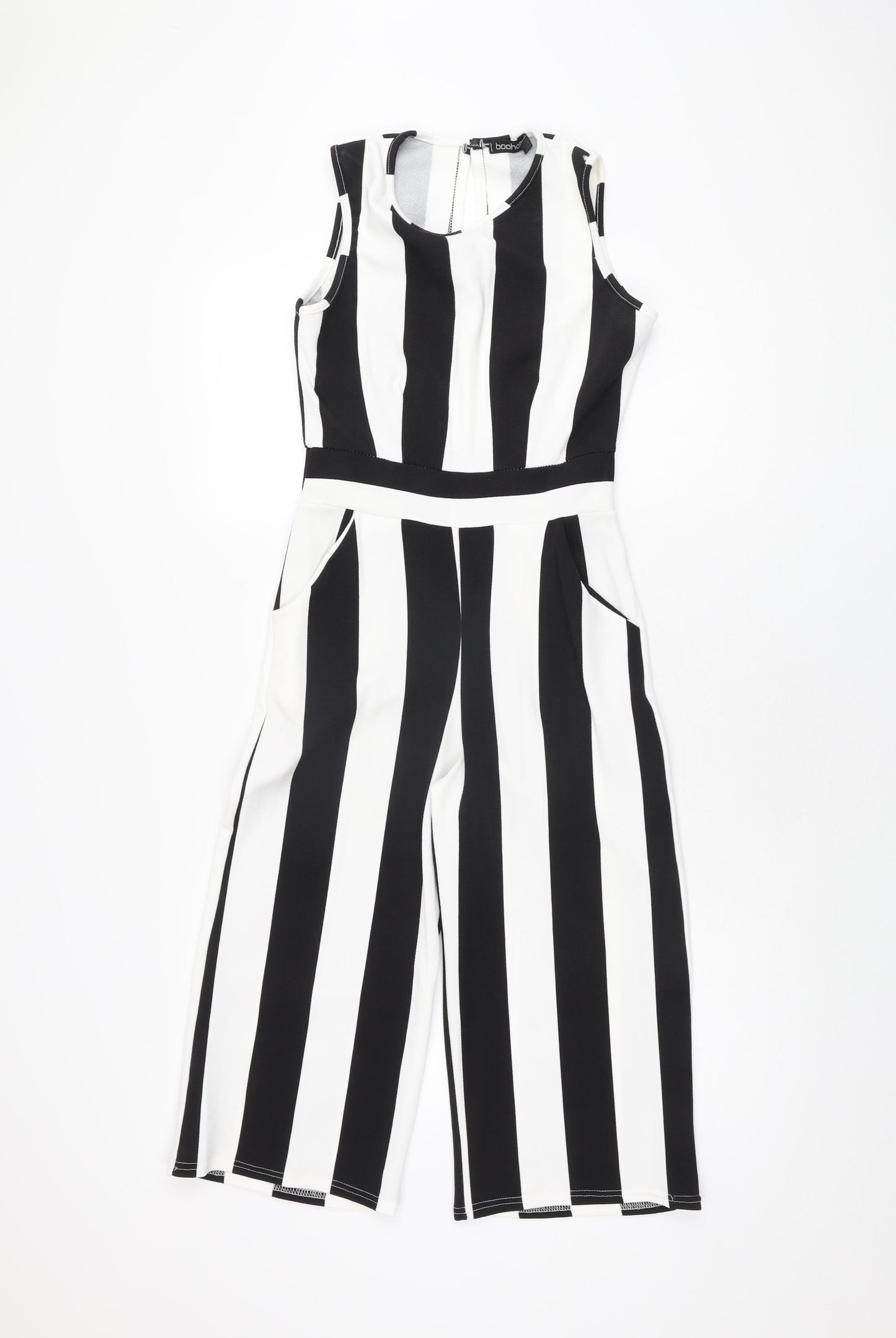 Boohoo Womens White Striped Polyester Jumpsuit One-Piece Size 10 L19 in Button
