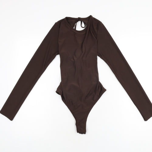 PRETTYLITTLETHING Womens Brown Polyester Bodysuit One-Piece Size 10 Tie
