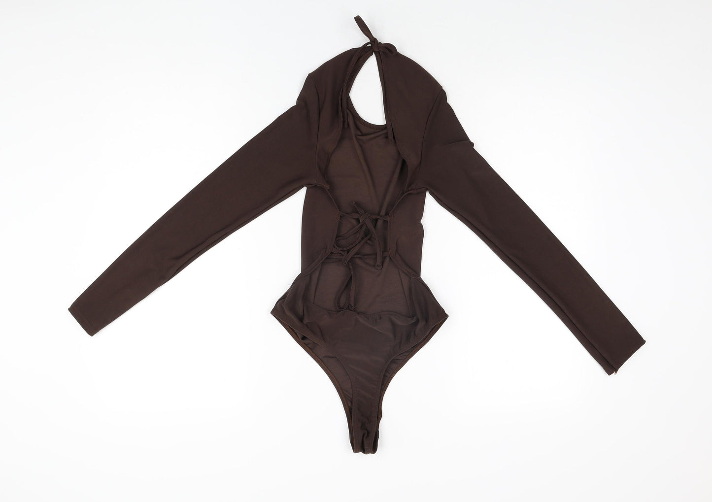 PRETTYLITTLETHING Womens Brown Polyester Bodysuit One-Piece Size 10 Tie