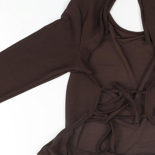 PRETTYLITTLETHING Womens Brown Polyester Bodysuit One-Piece Size 10 Tie