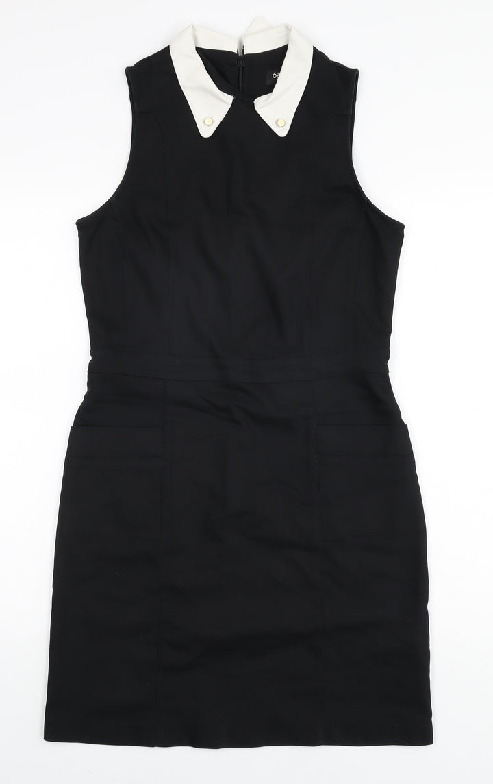 Oasis Womens Black Cotton A-Line Size 12 Collared Zip