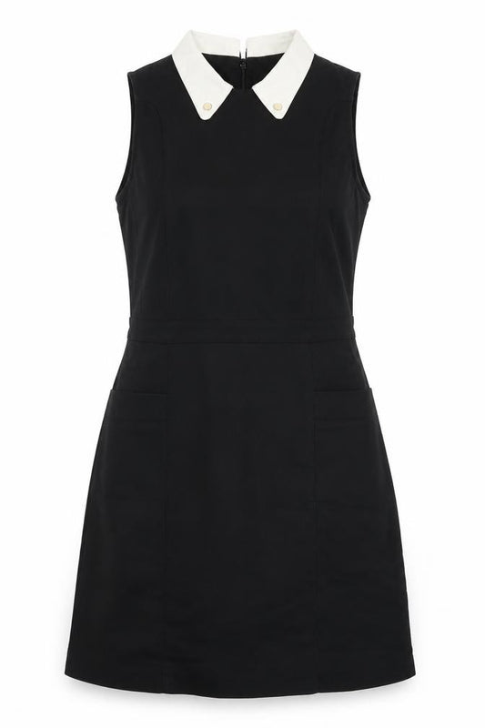 Front view of Oasis women’s black cotton a-line, size UK 12, collared zip