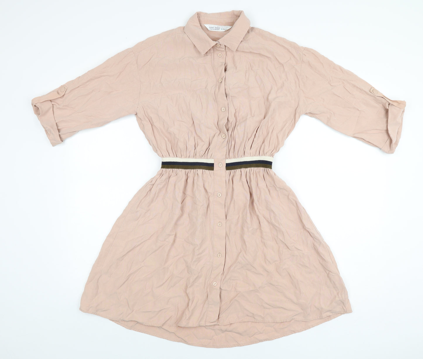 Zara Womens Pink Polyester Shirt Dress Size XS Collared Button