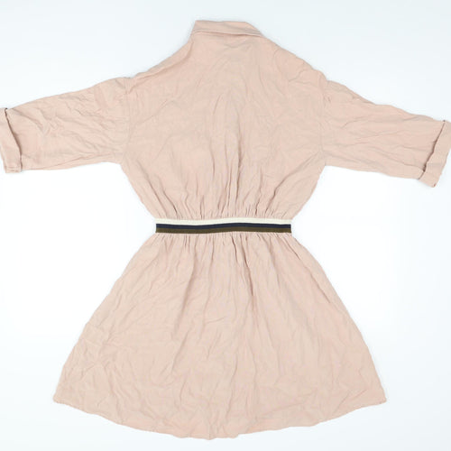 Zara Womens Pink Polyester Shirt Dress Size XS Collared Button