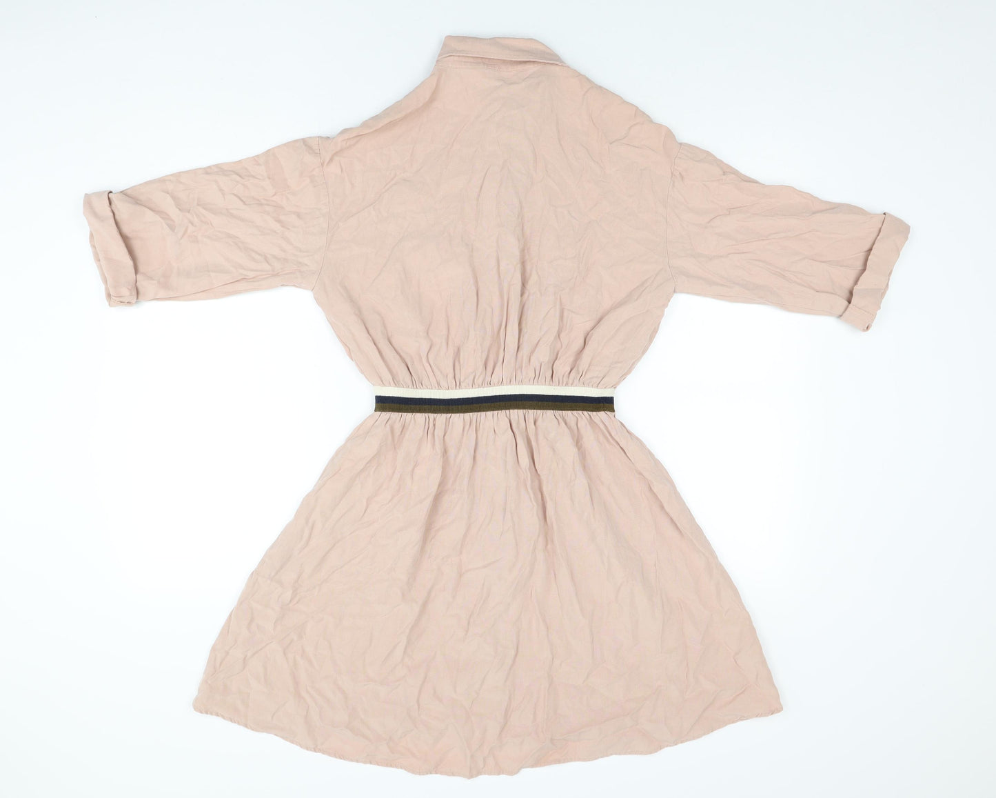 Zara Womens Pink Polyester Shirt Dress Size XS Collared Button