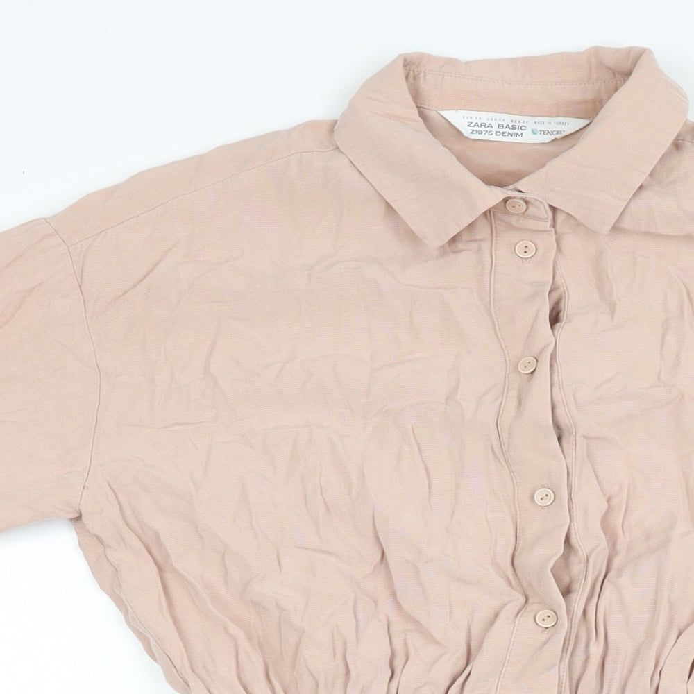 Zara Womens Pink Polyester Shirt Dress Size XS Collared Button