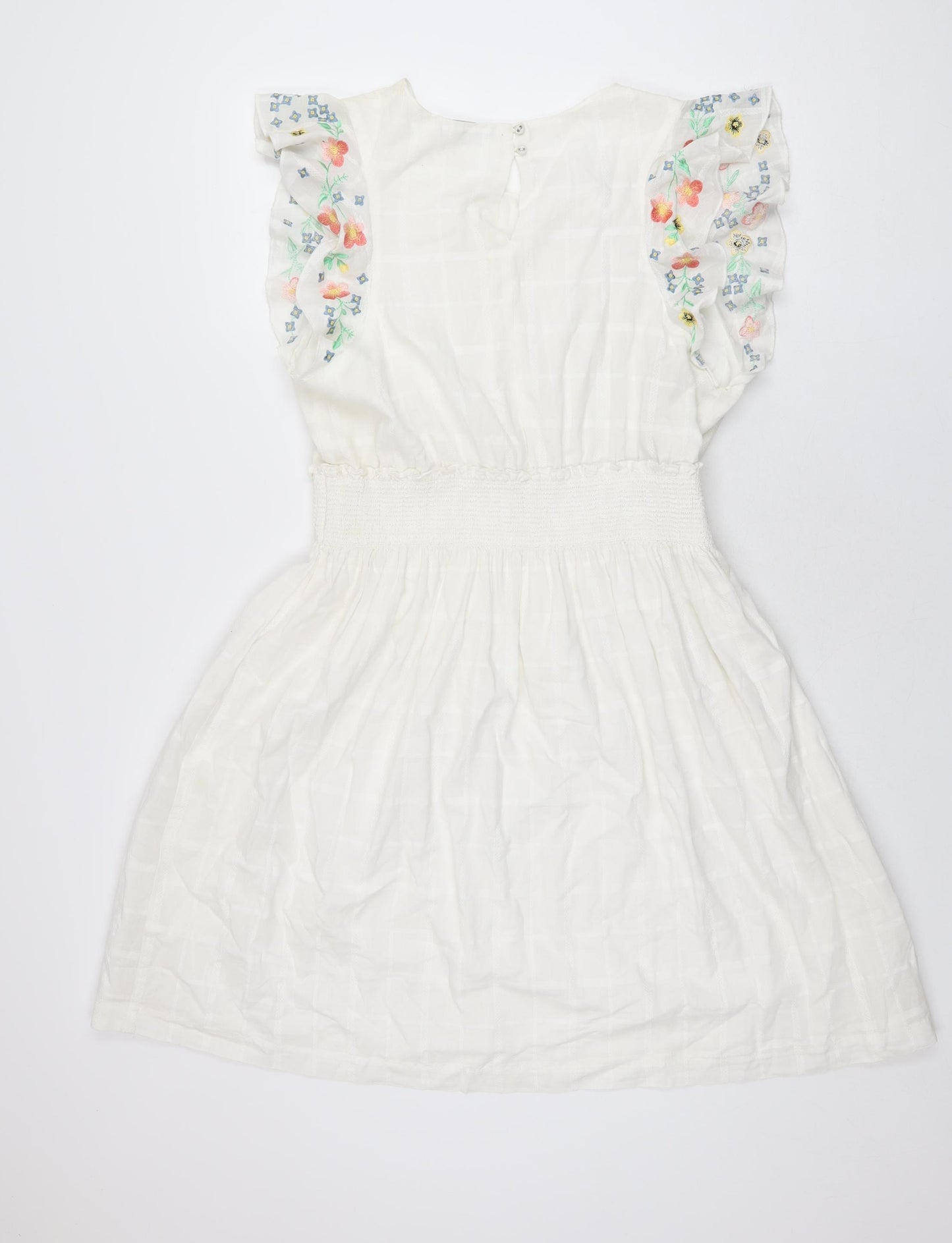 Oliver Bonas Womens White Floral Cotton A-Line Size 16 Round Neck Button