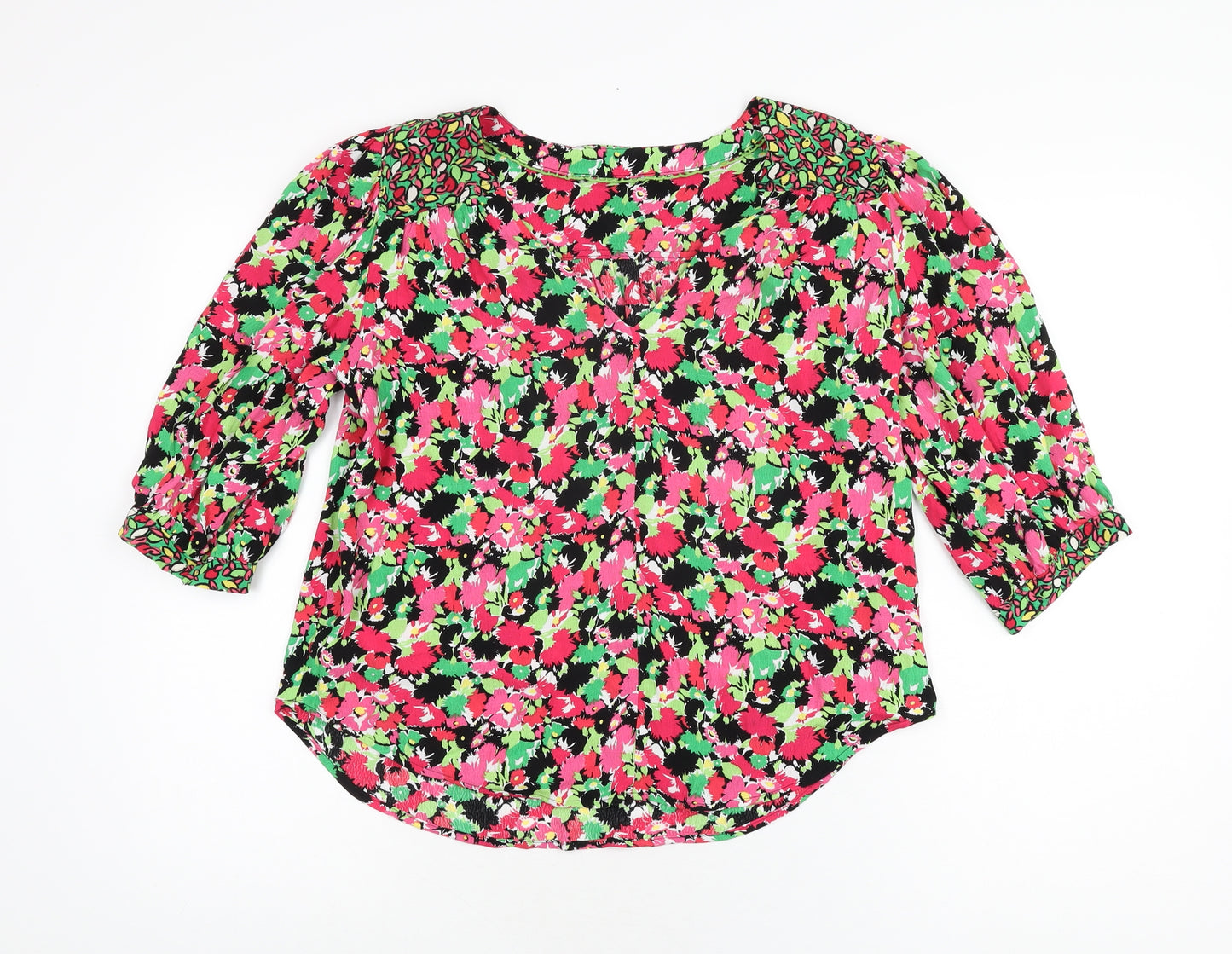 NEXT Womens Multicoloured Floral Viscose Basic T-Shirt Size 12 V-Neck