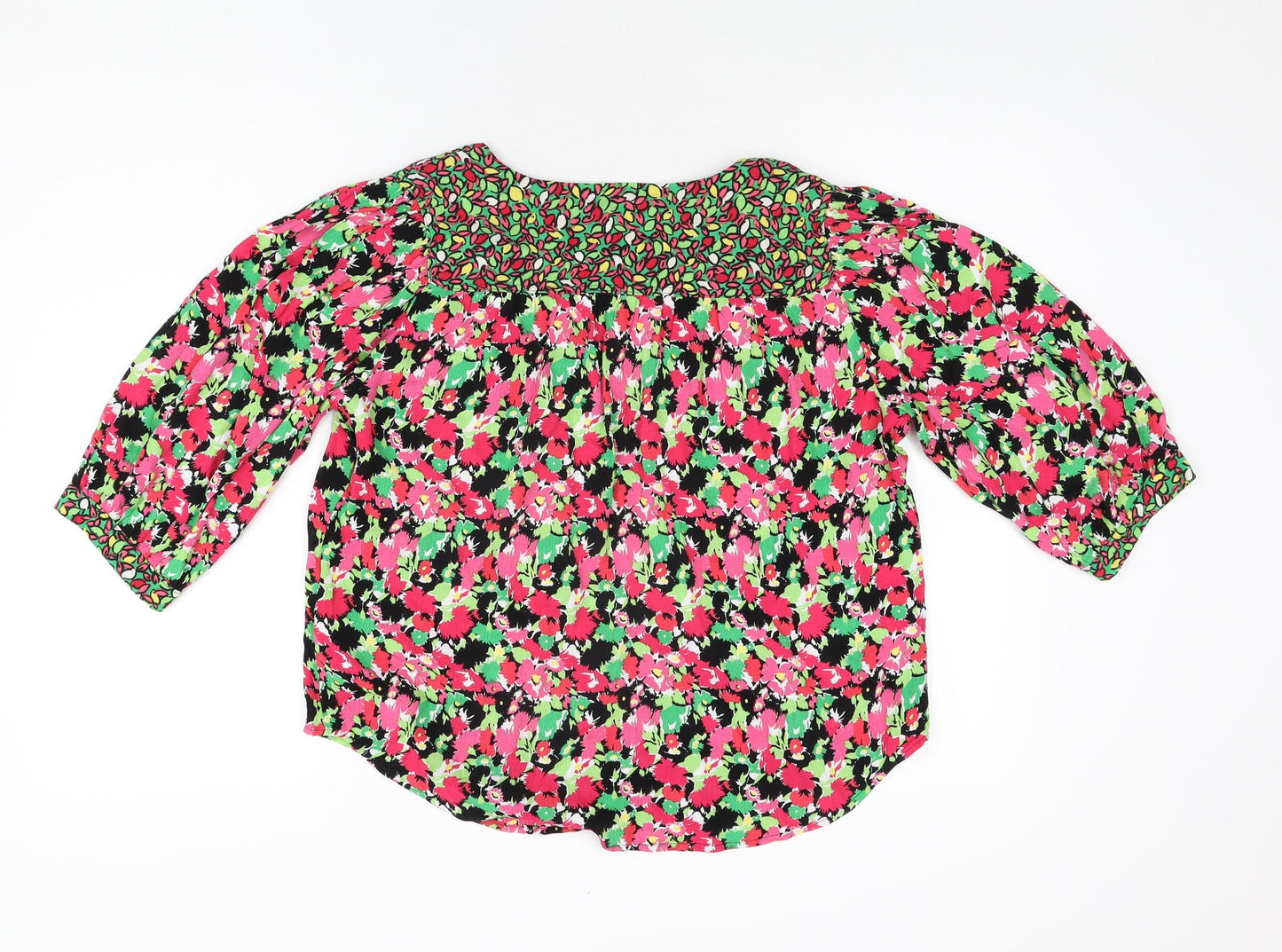 NEXT Womens Multicoloured Floral Viscose Basic T-Shirt Size 12 V-Neck