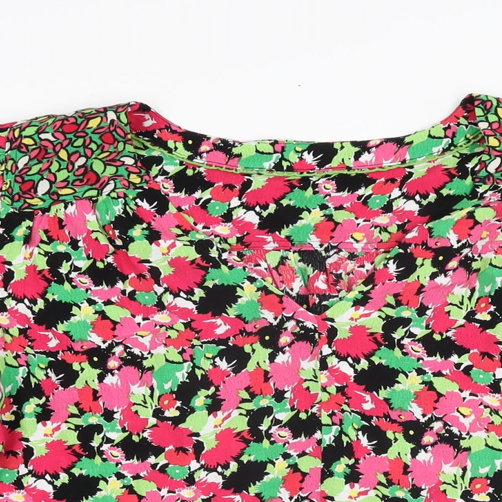 NEXT Womens Multicoloured Floral Viscose Basic T-Shirt Size 12 V-Neck