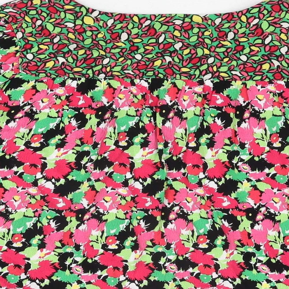 NEXT Womens Multicoloured Floral Viscose Basic T-Shirt Size 12 V-Neck