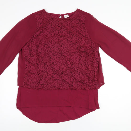 Cotton Traders Womens Red Cotton Basic Blouse Size 12 Round Neck