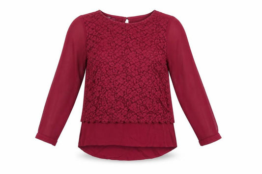 Front view of Cotton Traders women’s red cotton basic blouse, size UK 12, round neck