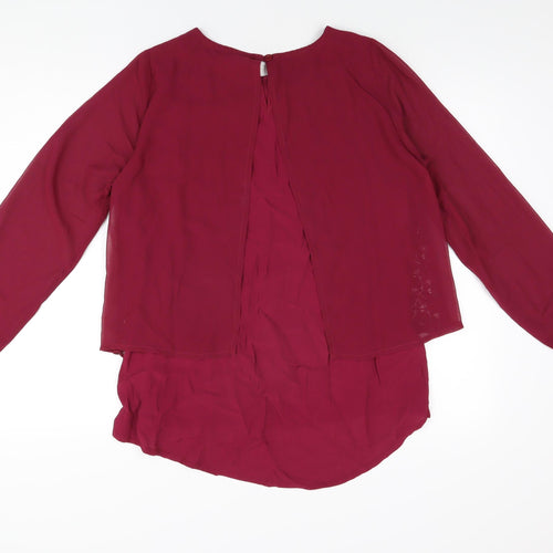 Cotton Traders Womens Red Cotton Basic Blouse Size 12 Round Neck
