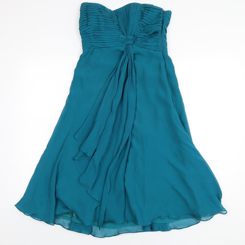 Coast Womens Blue Silk A-Line Size 8 Off the Shoulder Zip