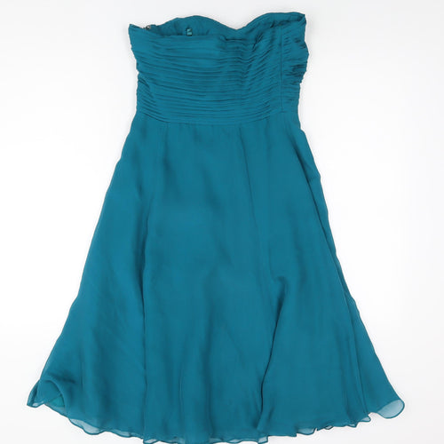 Coast Womens Blue Silk A-Line Size 8 Off the Shoulder Zip
