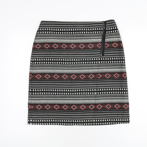 Marks and Spencer Womens Black Geometric Polyester A-Line Skirt Size 10 Zip