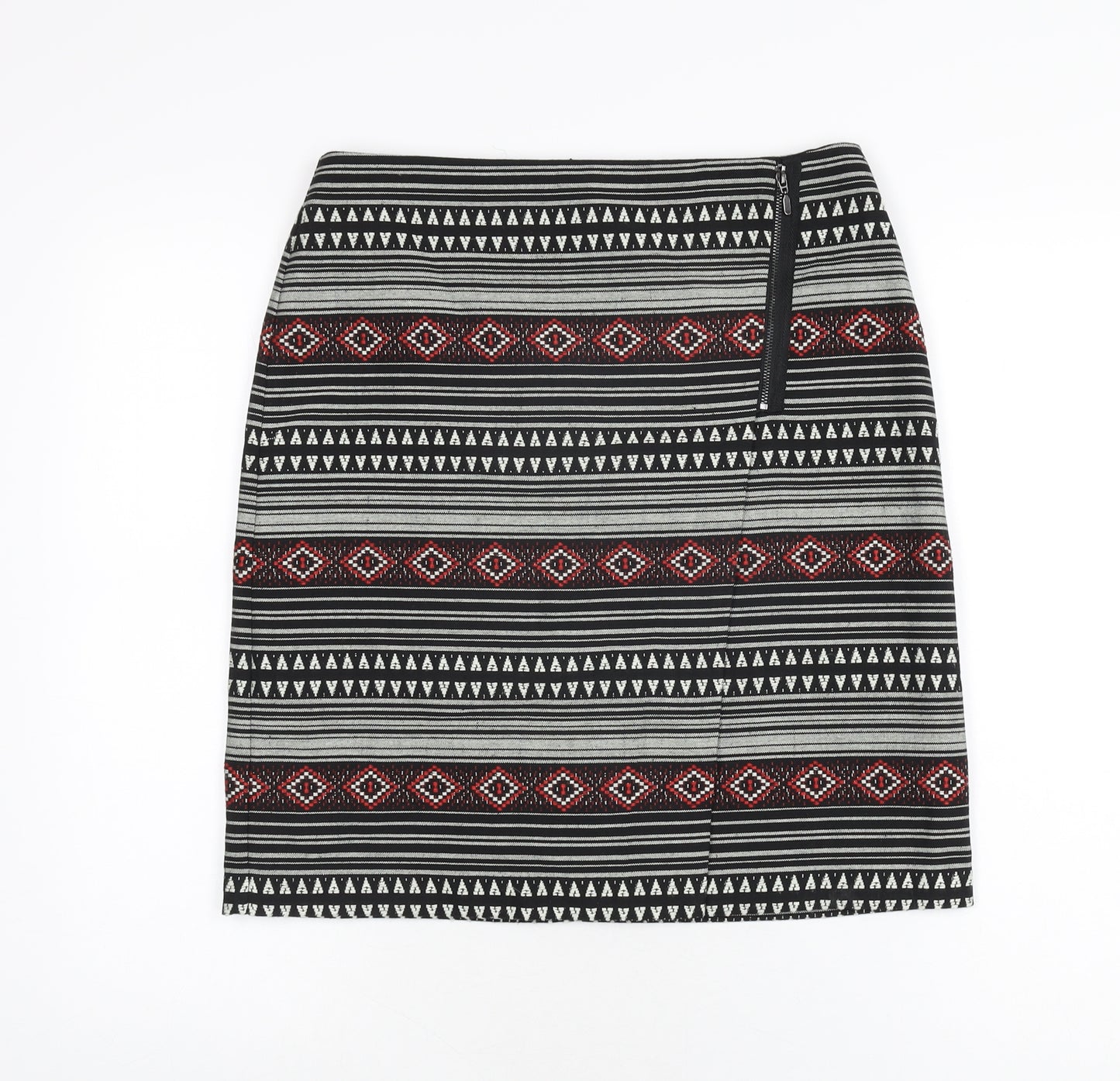 Marks and Spencer Womens Black Geometric Polyester A-Line Skirt Size 10 Zip