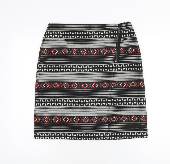 Marks and Spencer Womens Black Geometric Polyester A-Line Skirt Size 10 Zip