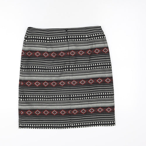Marks and Spencer Womens Black Geometric Polyester A-Line Skirt Size 10 Zip