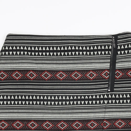Marks and Spencer Womens Black Geometric Polyester A-Line Skirt Size 10 Zip
