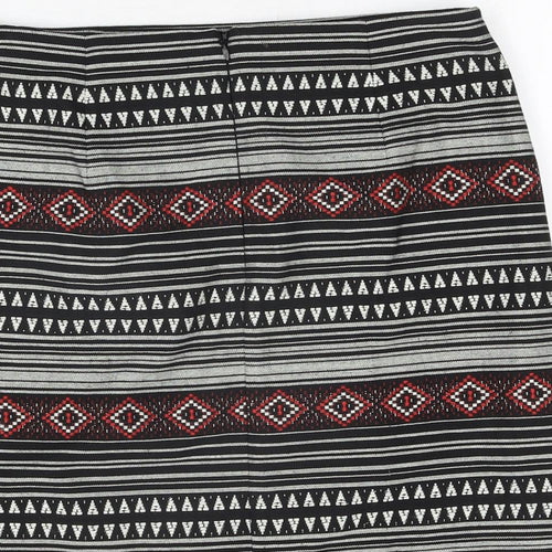 Marks and Spencer Womens Black Geometric Polyester A-Line Skirt Size 10 Zip