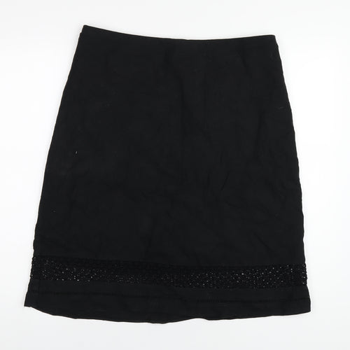 Marks and Spencer Womens Black Linen A-Line Skirt Size 14