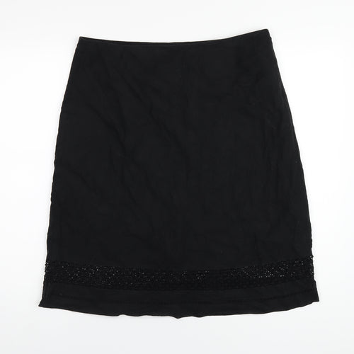Marks and Spencer Womens Black Linen A-Line Skirt Size 14
