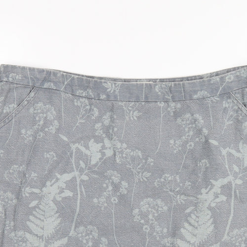 White Stuff Womens Grey Floral Linen A-Line Skirt Size 14 Zip