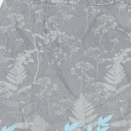 White Stuff Womens Grey Floral Linen A-Line Skirt Size 14 Zip