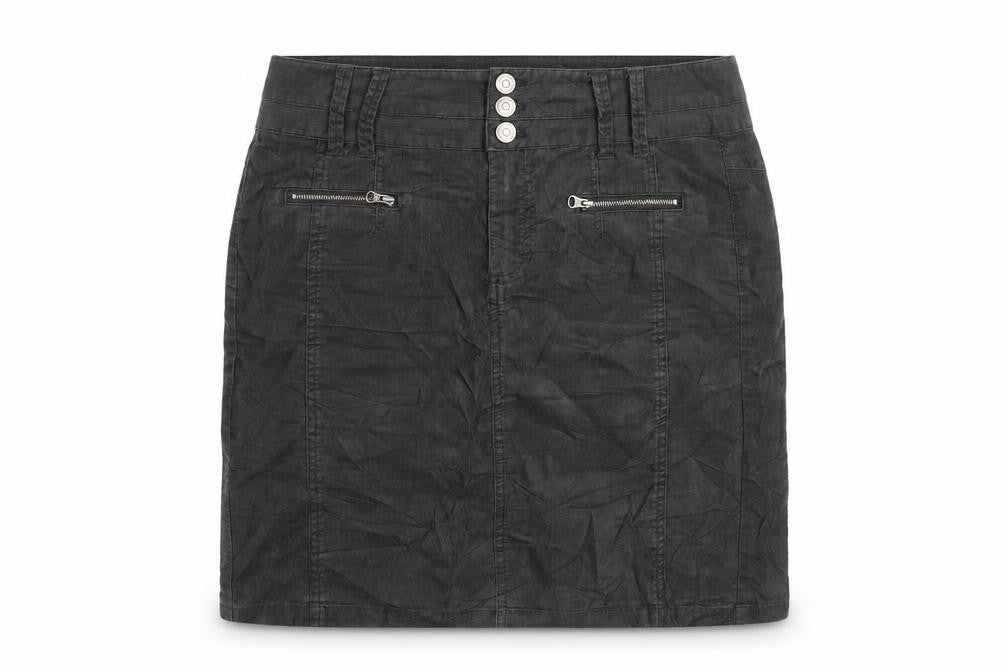 Front view of Jackpot women’s grey cotton a-line skirt, size UK 10, zip