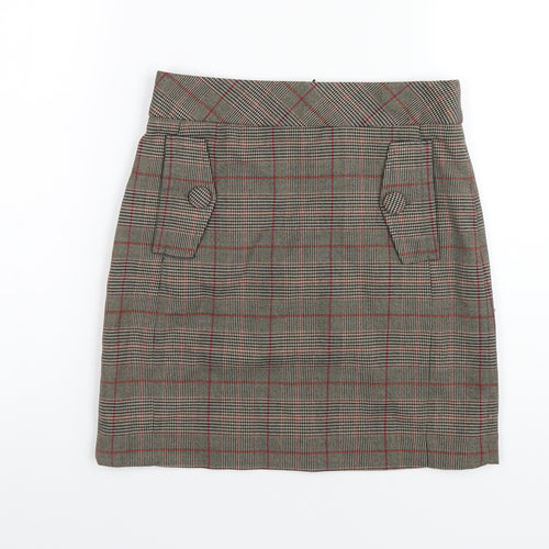 NEXT Womens Multicoloured Plaid Polyester A-Line Skirt Size 6 Zip