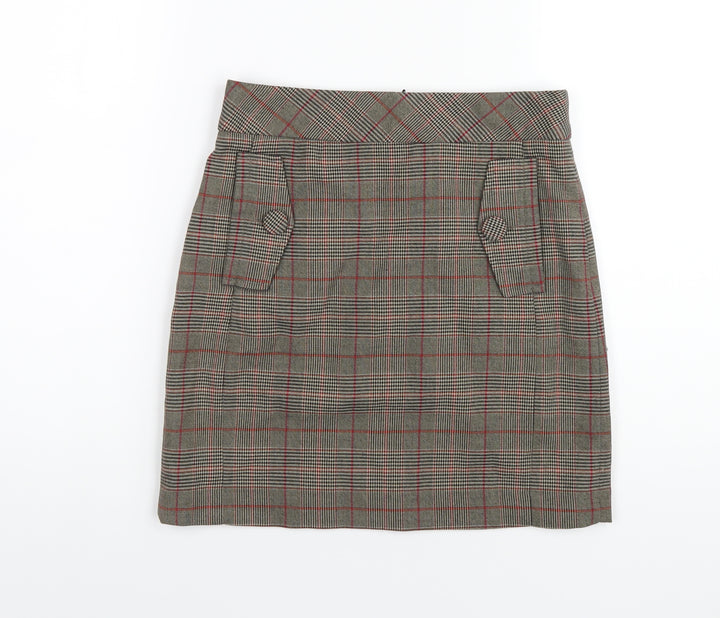 NEXT Womens Multicoloured Plaid Polyester A-Line Skirt Size 6 Zip