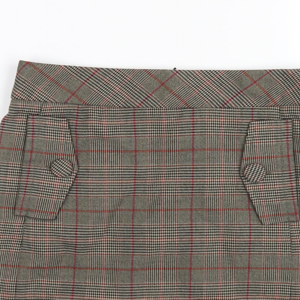 NEXT Womens Multicoloured Plaid Polyester A-Line Skirt Size 6 Zip