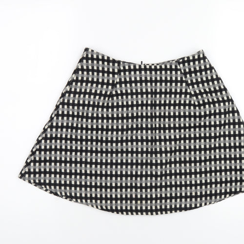 ASOS Womens Black Check Polyester A-Line Skirt Size 8 Zip