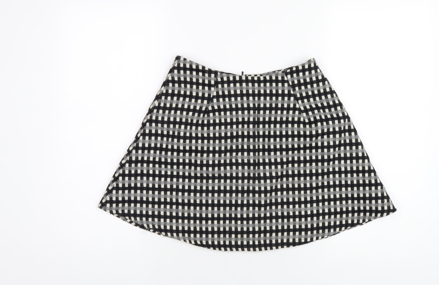 ASOS Womens Black Check Polyester A-Line Skirt Size 8 Zip