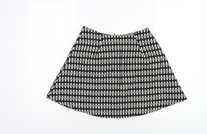ASOS Womens Black Check Polyester A-Line Skirt Size 8 Zip
