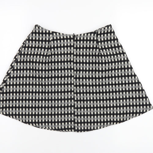 ASOS Womens Black Check Polyester A-Line Skirt Size 8 Zip