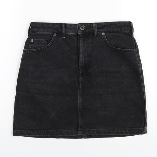 Jack Wills Womens Black Cotton A-Line Skirt Size 10 Zip