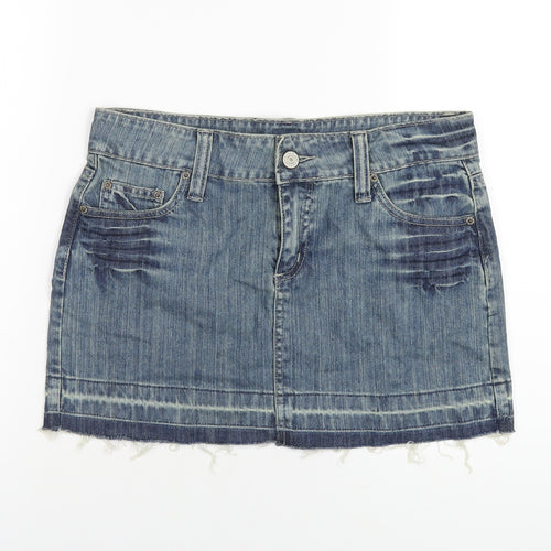 Denim & Co. Womens Blue Cotton Mini Skirt Size 12 Zip
