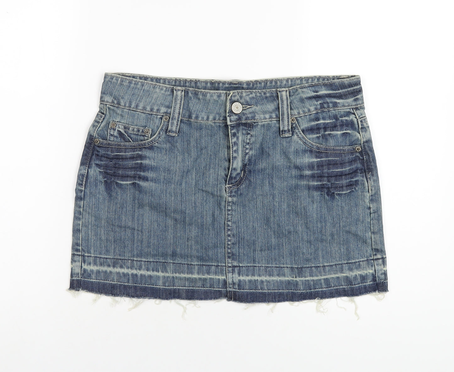 Denim & Co. Womens Blue Cotton Mini Skirt Size 12 Zip