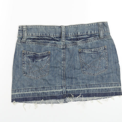 Denim & Co. Womens Blue Cotton Mini Skirt Size 12 Zip