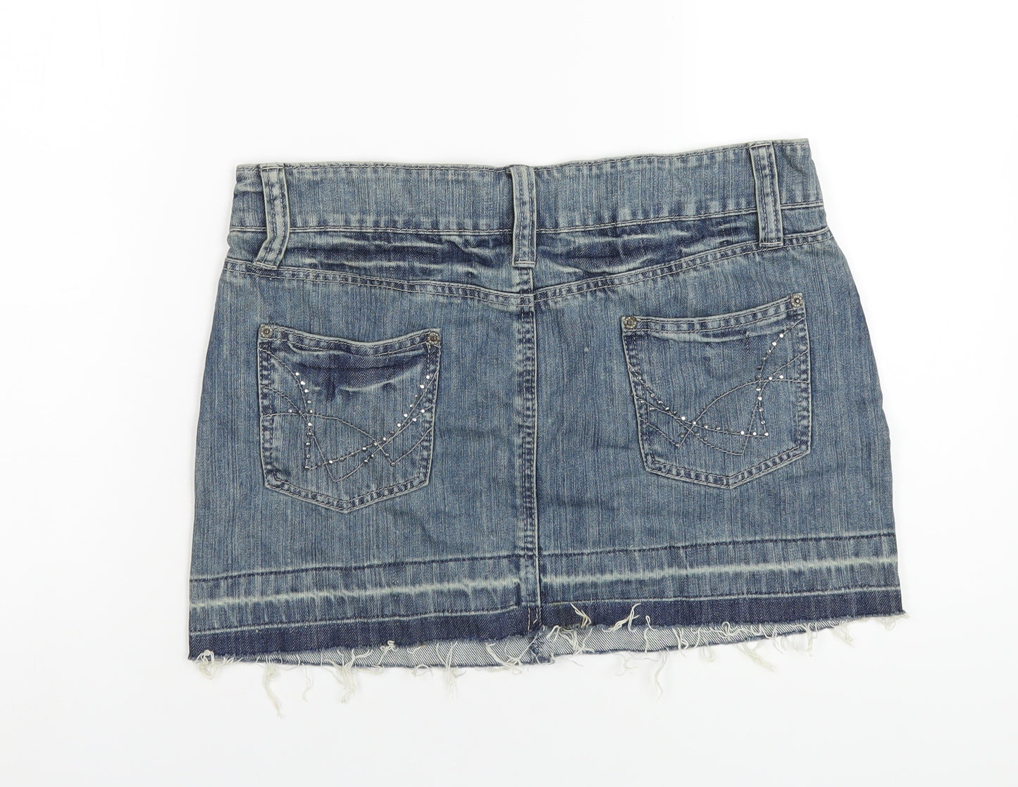 Denim & Co. Womens Blue Cotton Mini Skirt Size 12 Zip