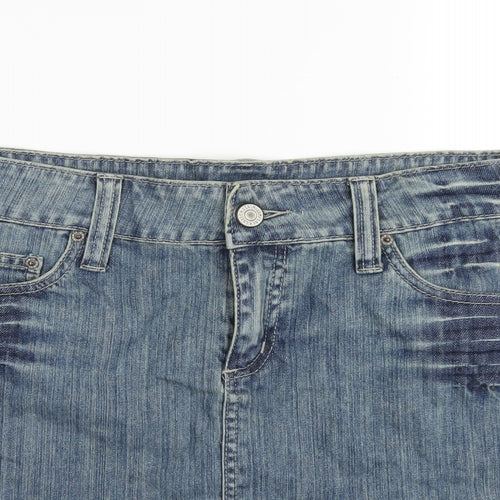 Denim & Co. Womens Blue Cotton Mini Skirt Size 12 Zip