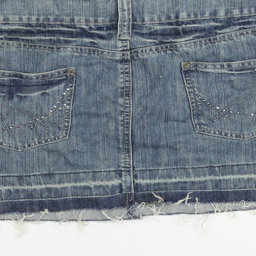 Denim & Co. Womens Blue Cotton Mini Skirt Size 12 Zip