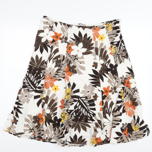 M&Co Womens Multicoloured Floral Linen A-Line Skirt Size 16 Zip