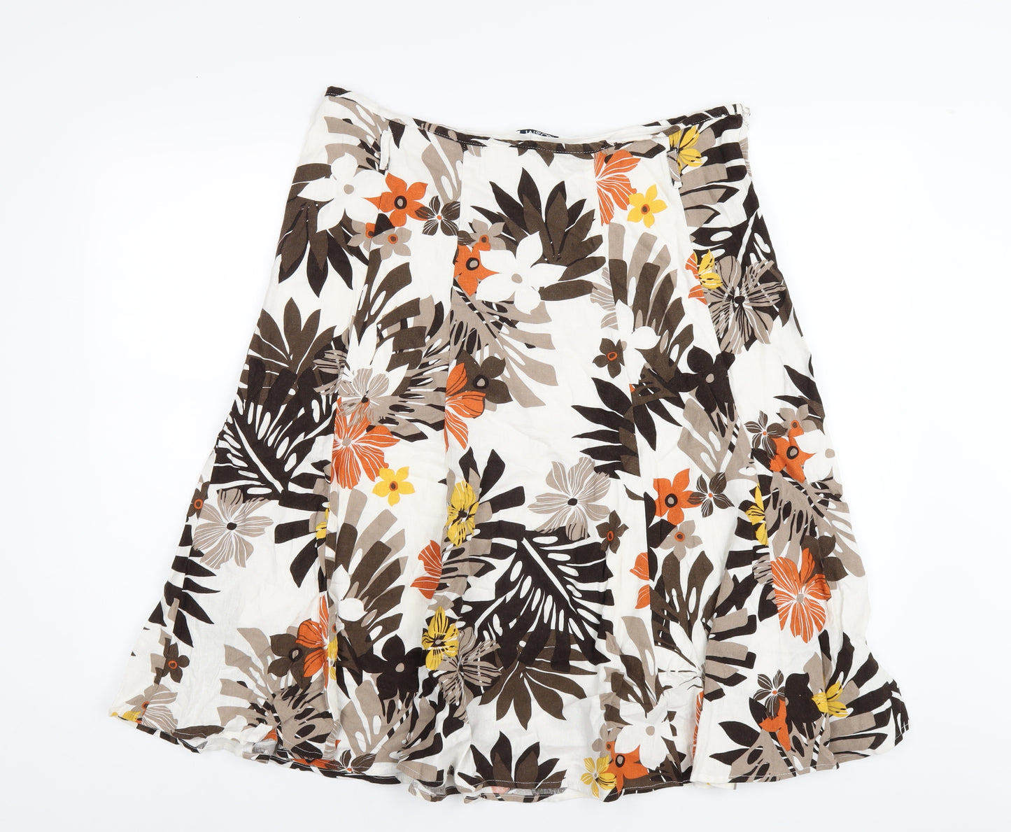 M&Co Womens Multicoloured Floral Linen A-Line Skirt Size 16 Zip