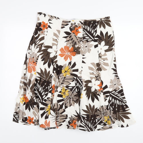 M&Co Womens Multicoloured Floral Linen A-Line Skirt Size 16 Zip