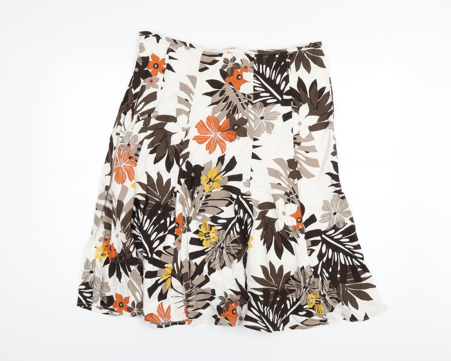 M&Co Womens Multicoloured Floral Linen A-Line Skirt Size 16 Zip